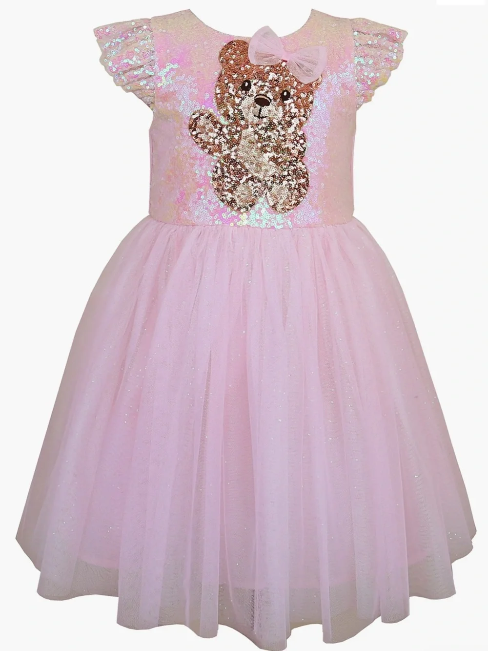 NWT Zunie Blush Pink Sequin Teddy Bear Sparkle Tulle Party Dress Princess 4T